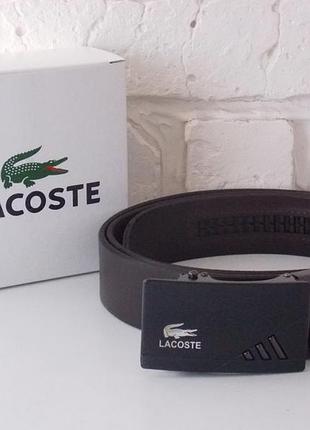 Кожаный мужской коричневый ремень автомат lacoste