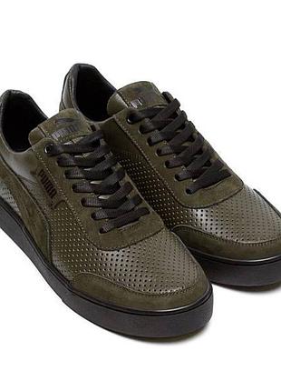 Летние, мужские, кожаные кеды puma перфорация масло, размер 41,42,43