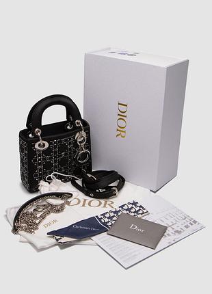 Mini lady dior bag black strass cannage satin