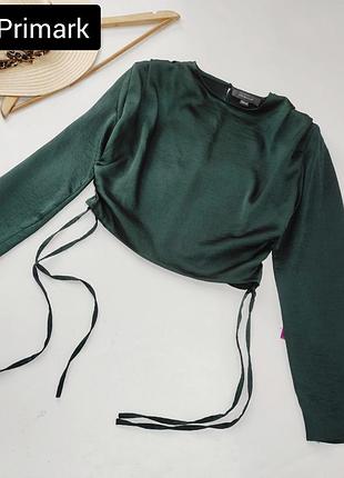 Блуза топ женская зеленая атласная с завязкой по бокам от бренда primark xs