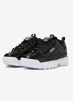 Fila disruptor ii premium жіночі чорні лакові кросівки на платформі us8