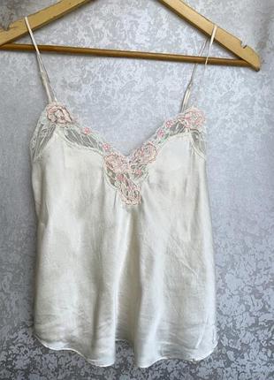 Винтажная шелковая майка viktoria's secret 100% шелк винтаж victoria's secret топик вышивка