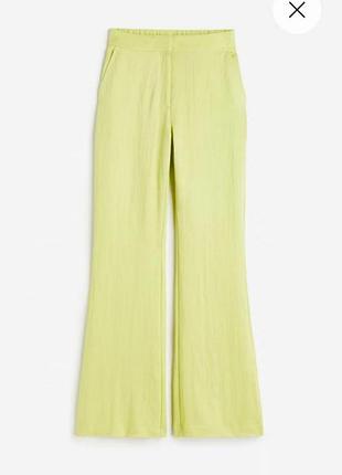 Женские расклешённые брюки, цвета лайма, Трикотажное h&m, из вискозной ткани ,размер s