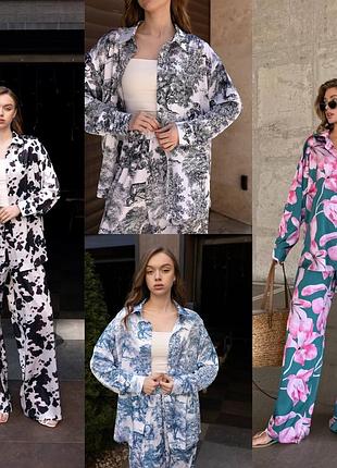 Жіночий шовковий костюм з сорочкою