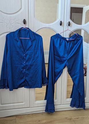 Атласний комплект, піжама з рюшами