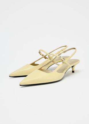 Открытые кожаные туфли на каблуке китен хил zara