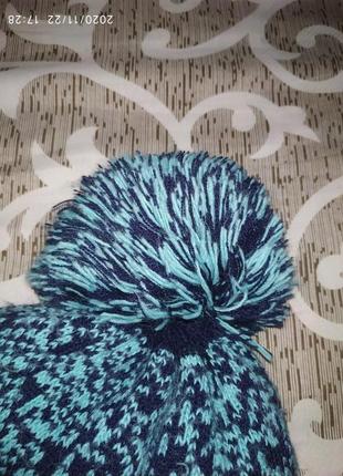 Класний зимовий набір шарф +шапка з пухнастим помпоном на флісі.4 фото
