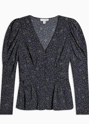 Блуза с рукавами на пуговицах в мелком горох