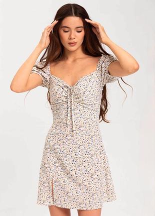 Кремова літня квіткова сукня з розрізом famo, розмір s