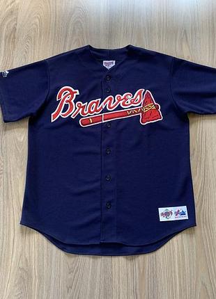 Мужская винтажная бейсбольная футболка джерси majestic atlanta braves mlb