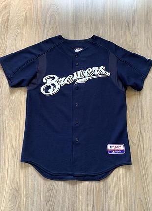 Мужская винтажная бейсбольная футболка джерси majestic milwaukee brewers