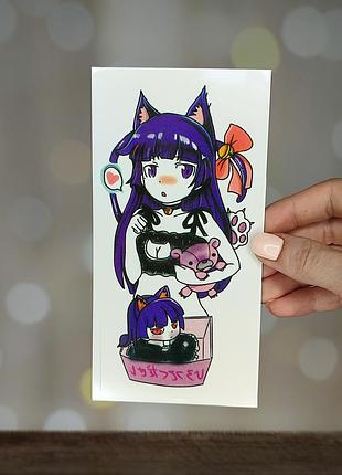 Тимчасове татуювання, фальшиве тату на тіло "дівчина - кішка з ведмедиком" (тату0071)