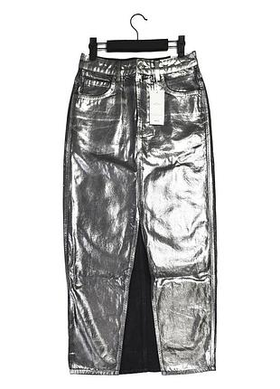 Новая металлизированная макси юбка с разрезом mango