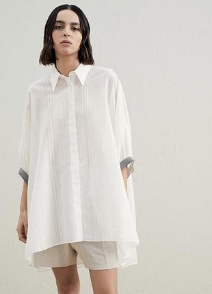 Brunello cucinelli біла обʼємна шовкова оверсайз сорочка блуза оригінал шовк батал xl xxl 3xl