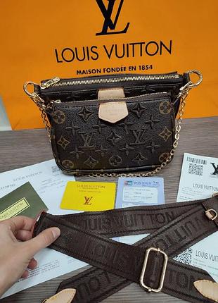 Женская сумка из экокожи 3 в 1 с вышивкой, сумка с кошельком сумка коричневая с буквами с золотом клатч на цепочке сумка louise vuitton луи виттон
