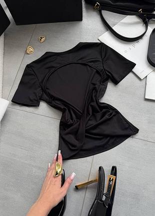 Женская базовая футболка с открытой спиной спинкой черная шоколадная коричневая