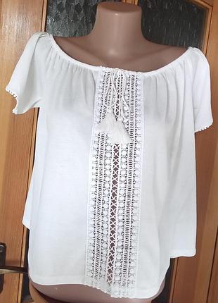 Divided - l.o.g.g. белая футболка, блузка в этно, бохо стиле . 100 % коттон. размер м