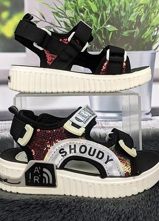 Босоножки детские для девочки ashiguli черные открытые на липучках 5718