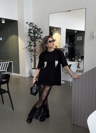 Футболка з сердечками на грудях  95% бавовна🌿 оверсайз чорна