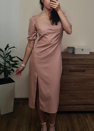 Платье миди пудрового цвета. параметры на фото 84-67-94