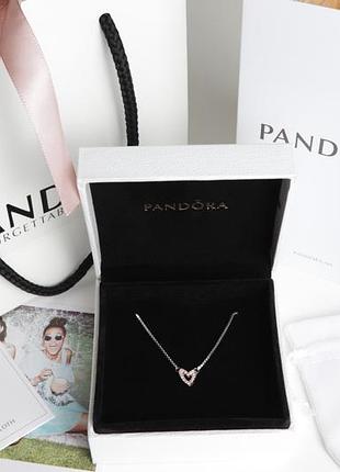 Pandora ожерелье блестящий эскиз сердца
