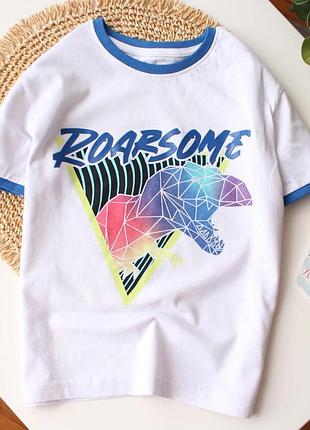 Стильная белая футболка с динозавром primark 5-6 лет