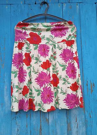 Юбка расклешённая короткая, вискозный трикотаж с красивым цветочным принтом,44-50разм,we.