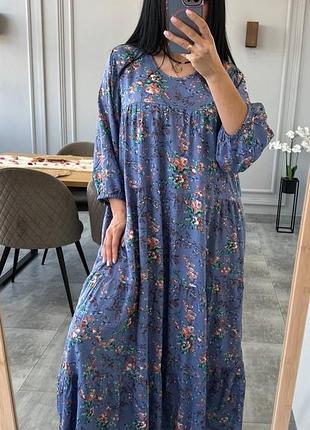Ярусное штапельное платье батал