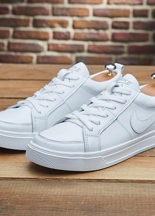 Кросівки nk 215 чоловічі білі натуральна шкіра, шкіряні кели nike білого кольору
