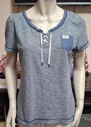 Стильная хлопковая полосатая футболка с завязками lauren ralph lauren made in indonesia