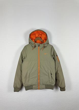 Оригінальний дутий зимовий пуховик nike nylon puffer 550 editions beige hooded jacket size s-m2 фото