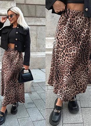 Стильна леопардова спідниця міді спідниця лео