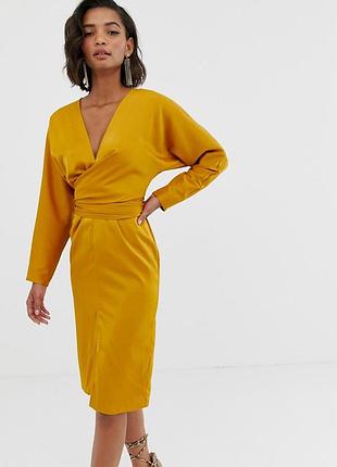 Атласное миди платье с поясом asos disign