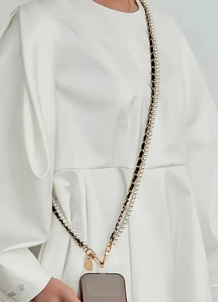 Ланцюжок - ремінець через плече для чохла телефону двошаровий білий-чорний