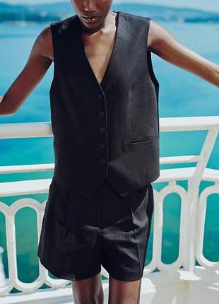 Zara жилет+шорти з суміші льону/віскози