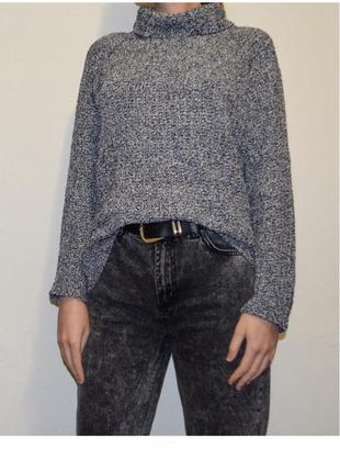 Мягкий свитер прямого кроя с горловиной теплый с горловиной синий белый скидки 1+1=3