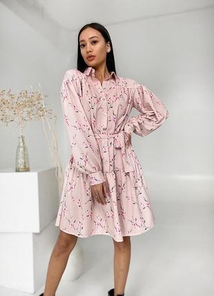 Платье цветочный принт с поясом м-л