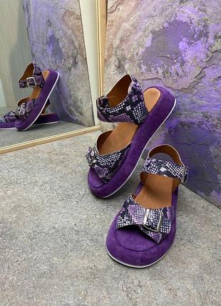 Шкіра/замш мікс кольорів фіолетові зручні сандалі