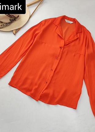 Рубашка женская кораллового цвета атласная на пуговицах от бренда primark xxs