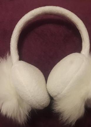 Білі теплі м'які навушники з хутром1 фото