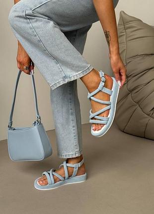 Босоніжки сандалі голубі натуральний замш римлянки з переплетенням