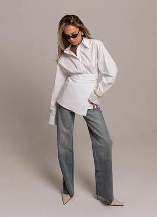 Женская коттоновая рубашка на запах базовая необычная белая черная