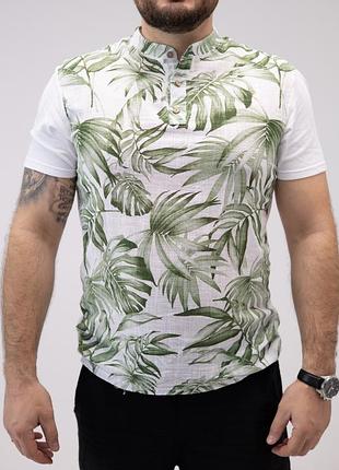 Мужская футболка из льна с принтом 🌿