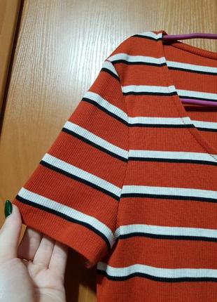Красивый свитер с коротким рукавом, кирпичный свитер в полоску, кофта-футболка4 фото