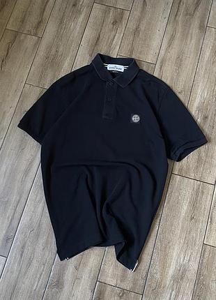 Оригінальне чоловіче чорне поло від stone island, стон айленд футболка