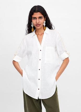 Лляна сорочка zara рубашка 100% льон