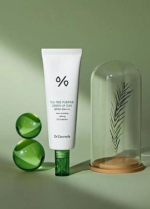 Сонцезахисний крем dr.ceuracle tea tree purifine green up sun spf 50+ для чутливої шкіри з акне