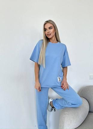 Стильные женские спортивные, прогулочные костюмы, с футболкой оверсайз3 фото