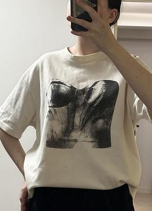 Футболка oversize з принтом корсета, футболка оверсайз корсет, бюстье