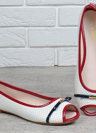 Балетки женские летние белые с бантом турция